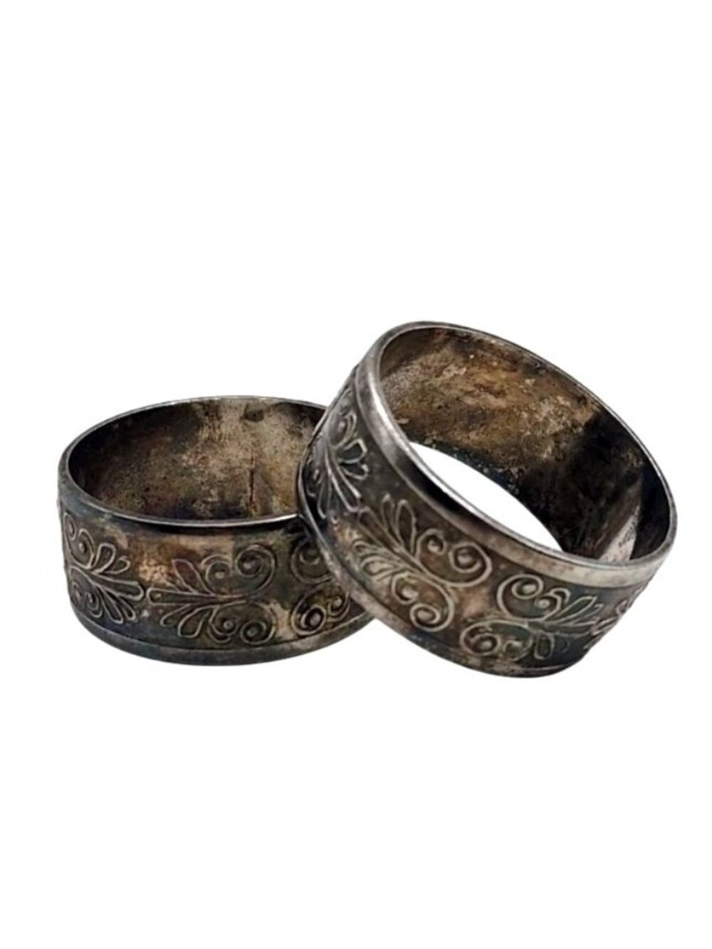 Vintage Silver Plated Embossed Foliage Scroll Victorian Napkin Rings Set Of 2
